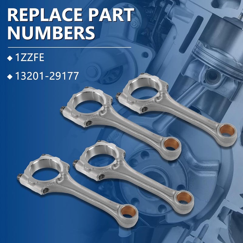 cycwer 1ZZFE 13201-29177 Engine Connecting Rods 4pcs Fit for Toyota 1998-2008 Corolla Celica GT Prizm 1ZZ-FE 1ZZ 1.8L Engine, Replace OE 1ZZFE, 13201-29177 - Image 3